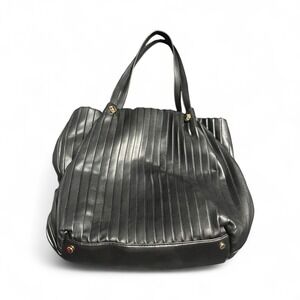 Alfani Black Pleated Faux Leather Tote‎ Bag with Gold Hardware